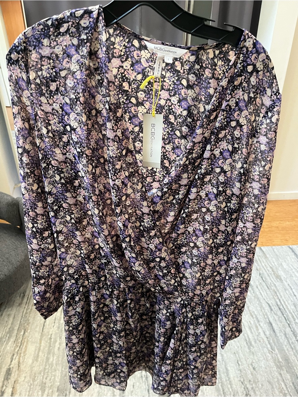 BCBGeneration Floral Long Sleeve Mini Dress in Purple